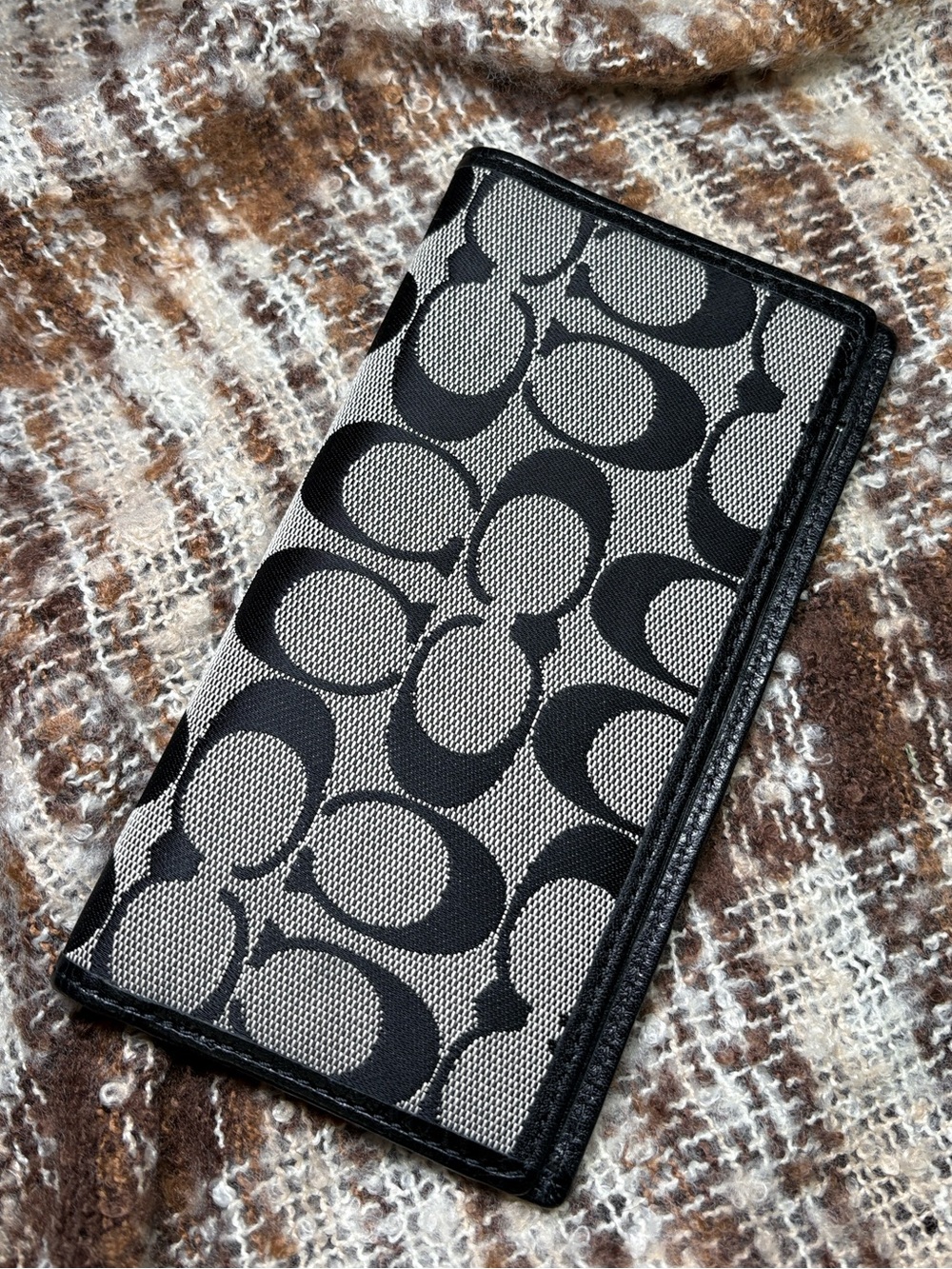 Coach Black and Gray Signature C Canvas Checkbook Wallet 6.75x3.75in